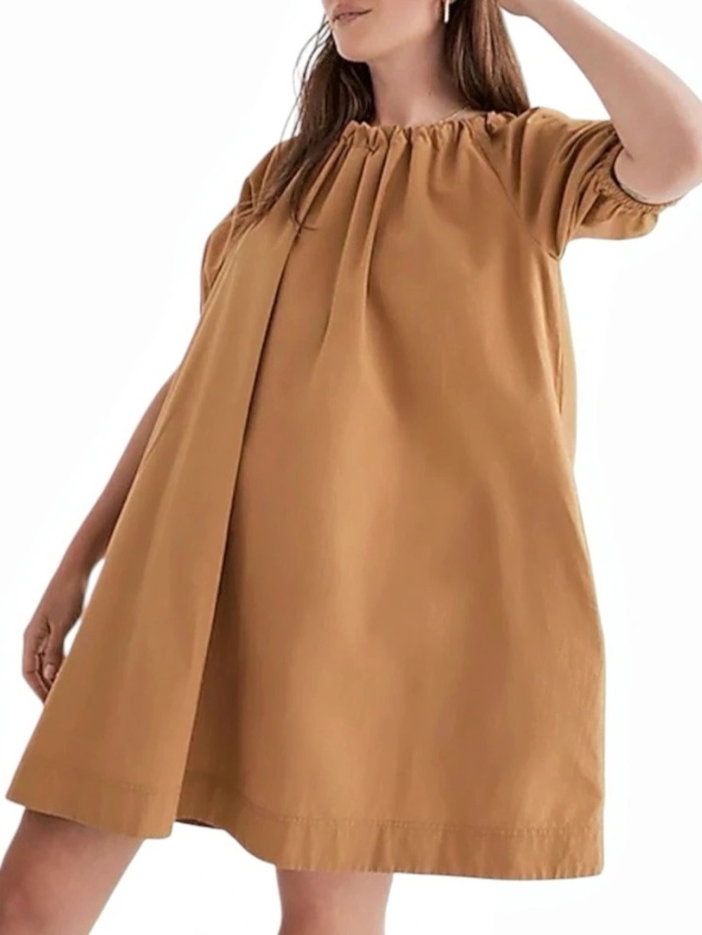 Madewell Mustard Yellow Pocket Poplin Tie Back Puff Sleeve Mini Dress Size Large